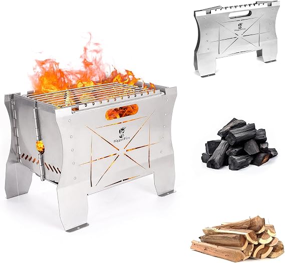 Grill kempingowy, składany grill węglowy, przenośny grill 2 w 1 na węgiel drzewny lub drewno lub palenisko,