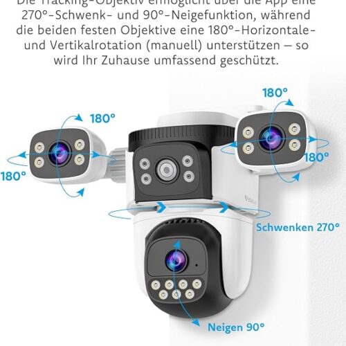 VSTARCAM 3-soczewkowa kamera monitorująca zewnętrzna, 2K kamera monitorująca na zewnątrz 360