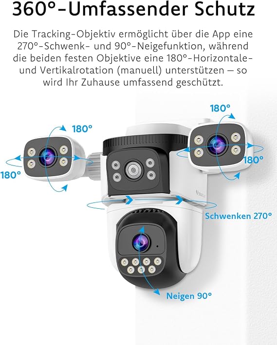 VSTARCAM 3-soczewkowa kamera monitorująca zewnętrzna, 2K kamera monitorująca na zewnątrz 360
