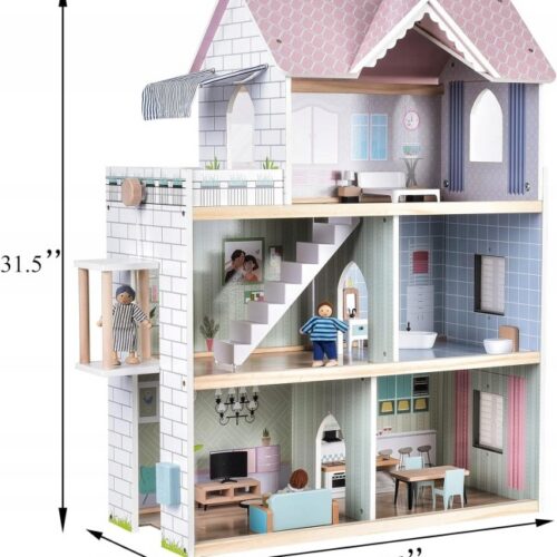 Drewniany domek dla lalek z windą dla dziewczynek od 3 lat 80 cm