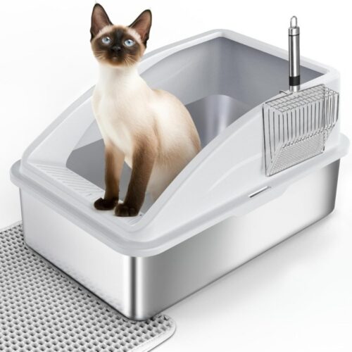 Furtime kuweta ze stali nierdzewnej XXL dla kota – 60×40×31 cm