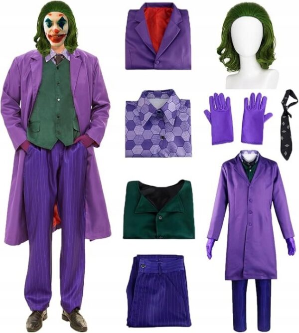 KOSTIUM-JOKER-PRZBRANIE-JOKERA-FIOLETOWY-PLASZCZ-ZLOCZYNCY-HALLOWEEN-L KOSTIUM JOKER PRZBRANIE JOKERA FIOLETOWY PŁASZCZ ZŁOCZYŃCY HALLOWEEN L