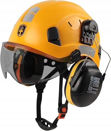 Kask ochronny GREEN DEVIL 3 w 1 z ochroną słuchu i wizjerem do prac leśnych