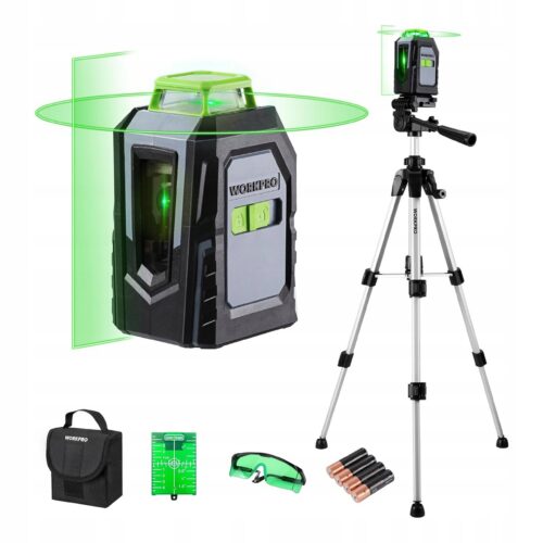 POZIOMICA LASEROWA KRZYŻOWA 360 Z STATYWEM ZESTAW + AKCESORIA WORKPRO