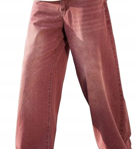 Zewool Męskie Spodnie Baggy Jeansowe Luźne Szerokie Nogawki Czerwone XXL