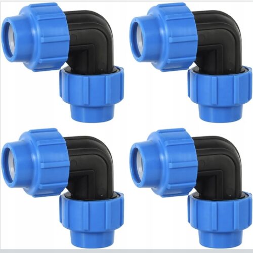Złączka do rur PE 25 mm, zestaw 4 złączek śrubowych, materiał PP, kąt 90°