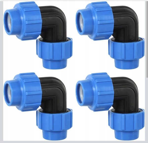 Zlaczka-do-rur-PE-25-mm-zestaw-4-zlaczek-srubowych-material-PP-kat-90 Złączka do rur PE 25 mm, zestaw 4 złączek śrubowych, materiał PP, kąt 90°