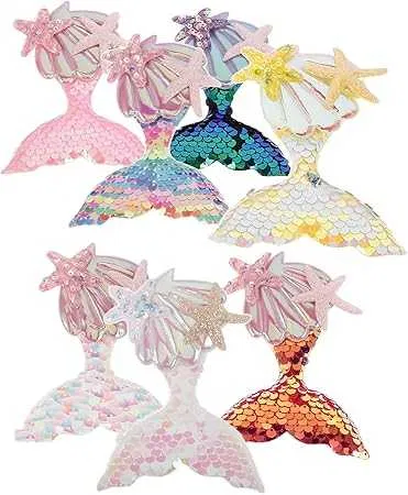 image (30) 7 sztuk Syrenka Charm Materiał Syrenka Ogon Ozdoby Dekoracyjne Aplikacje Naszywki Ubranie Odznaka DIY Spinka do włosów