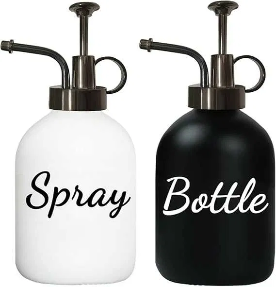 image (42) Szklana butelka z rozpylaczem sukulentów, roślin, 350 ml, mała, matowo-czarna i biała
