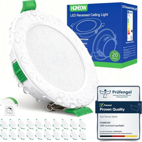71iSlv9MIoL._AC_SX679_ HOMEOW Profesjonalny Zestaw 20x Oprawa LED 5W Ściemnialna IP44 3 Barwy
