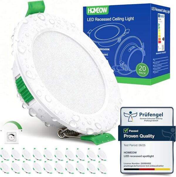 HOMEOW Profesjonalny Zestaw 20x Oprawa LED 5W Ściemnialna IP44 3 Barwy